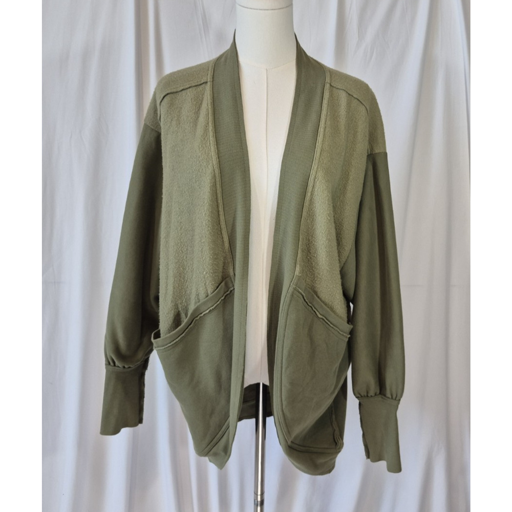 Anthropologie Pilcro Aubrey Draped Cardigan Oversized Green Fleece Small - Picture 3 of 13
